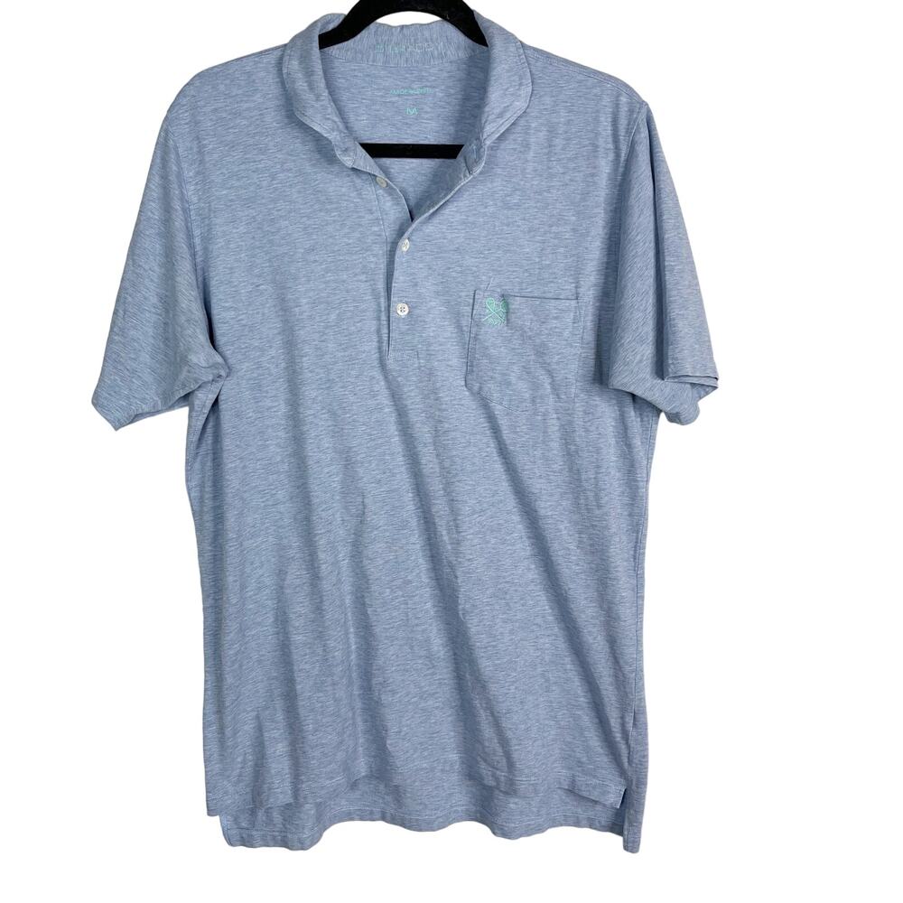 B Draddy Mens Medium M Blue Heather Pima Cotton Chest Pocket Short Sleeve Polo